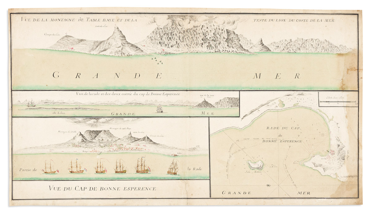 (MANUSCRIPT MAP -- CAPE TOWN.) Vue de Cap de Bonne Esperence.